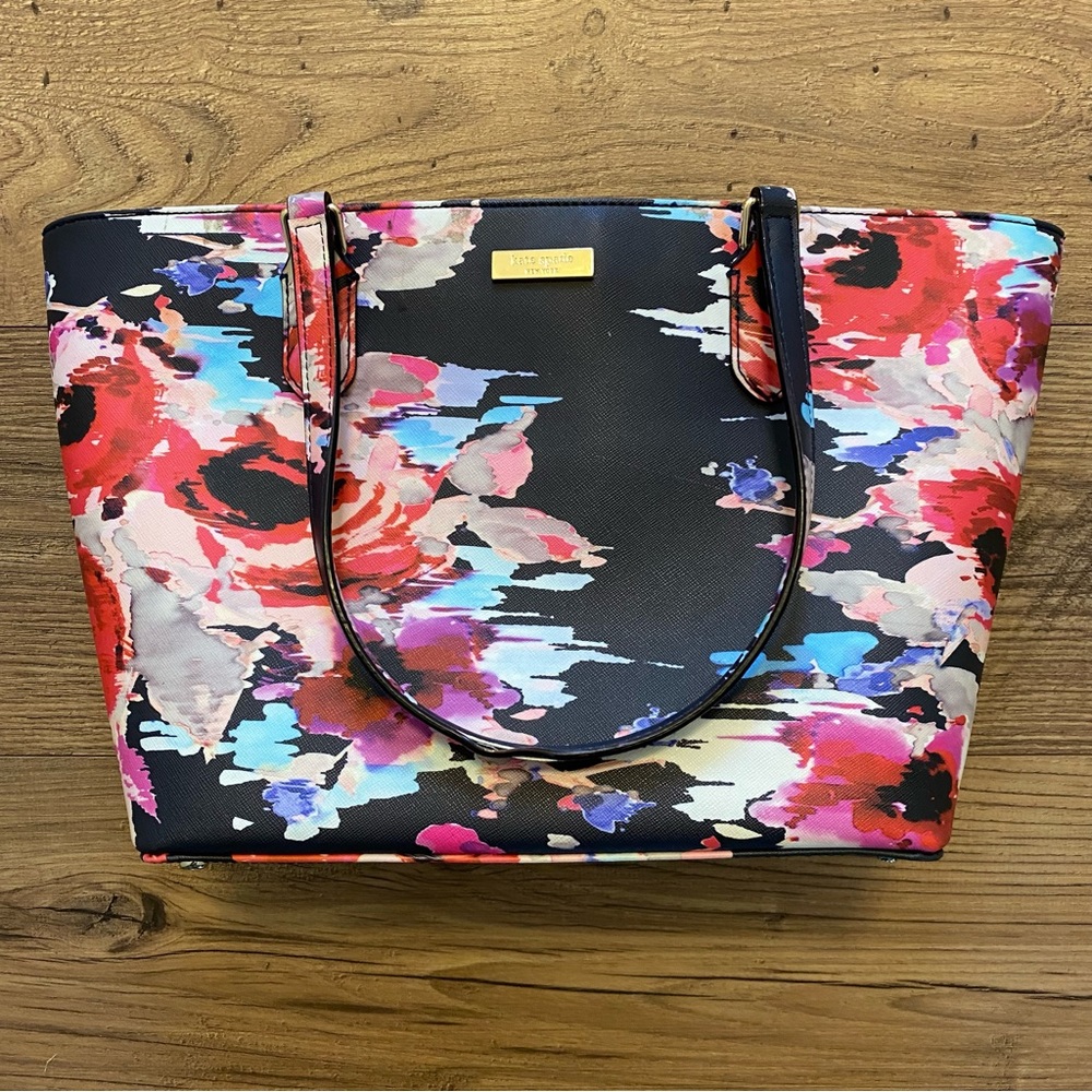 Kate Spade Dally Laurel Way Medium Size Watercolor Floral Tote Bag w/ Zipper